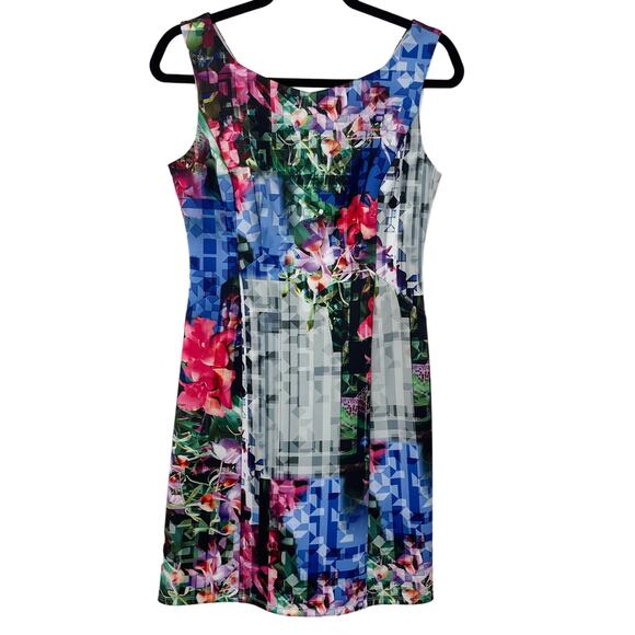 Adrianna Papell Sleeveless A Line Multicolor Print Scuba Dress Womens 6 - Picture 1 of 7